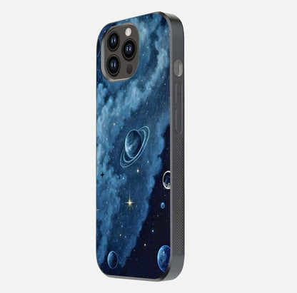 Galaxy Dream Space Glass Case for iPhone 14 Pro Max side-angle image capturing reflection clarity and galactic texture