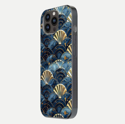 Golden Wave Luxe Glass Case for iPhone 14 Pro Max side-angle image showing reflection clarity and polished finish