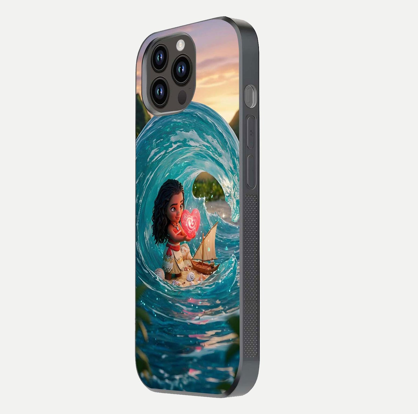 Heart of Ocean Glass Case for iPhone 14 Pro Max side-angle image showing reflection clarity and deep ocean texture