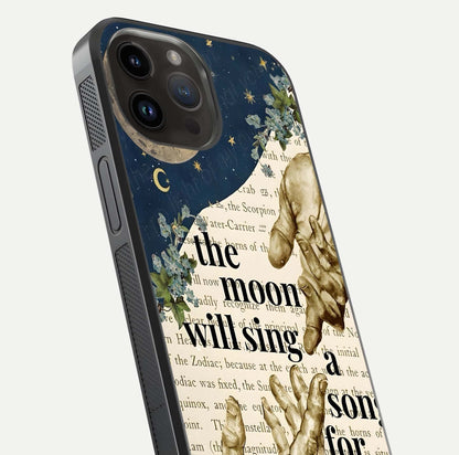 Aesthetic Divine Glass Case for iPhone 14 Pro Max close-up angled shot showing detailed divine artwork and gloss reflection