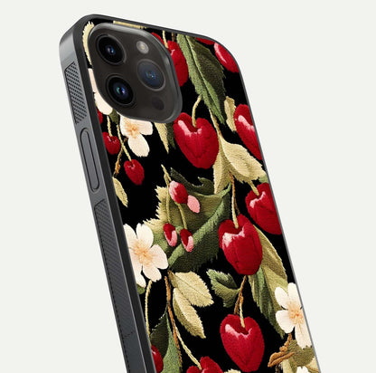 Bloom Thread Art Glass Case for iPhone 14 Pro Max close-up view highlighting fine line details and glossy shine