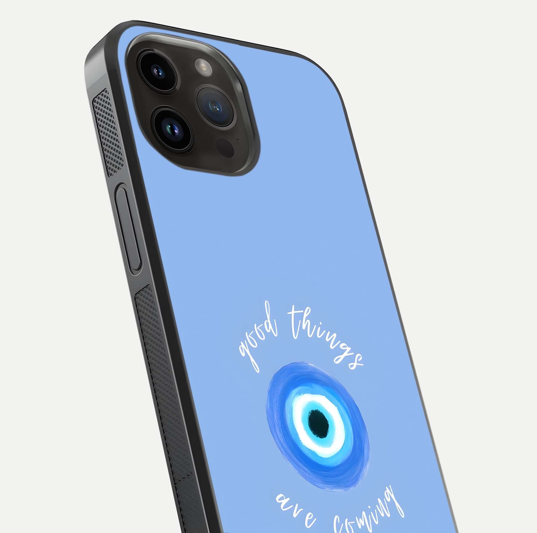 Bright Future Ahead Glass Case for iPhone 14 Pro Max close-up image highlighting bold quote text and HD reflection