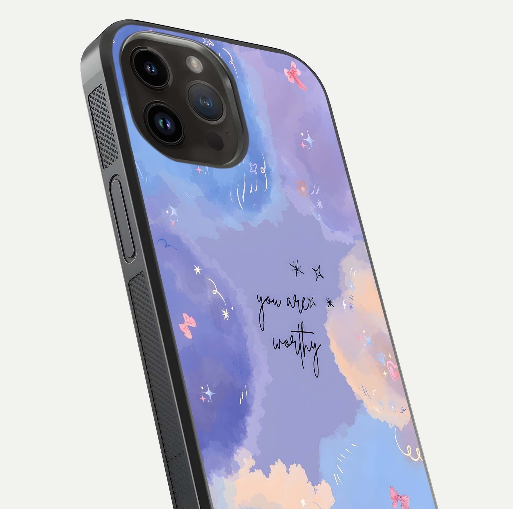 Celestial Cloud Magic Glass Case for iPhone 14 Pro Max close-up highlighting smooth gradient and gloss surface