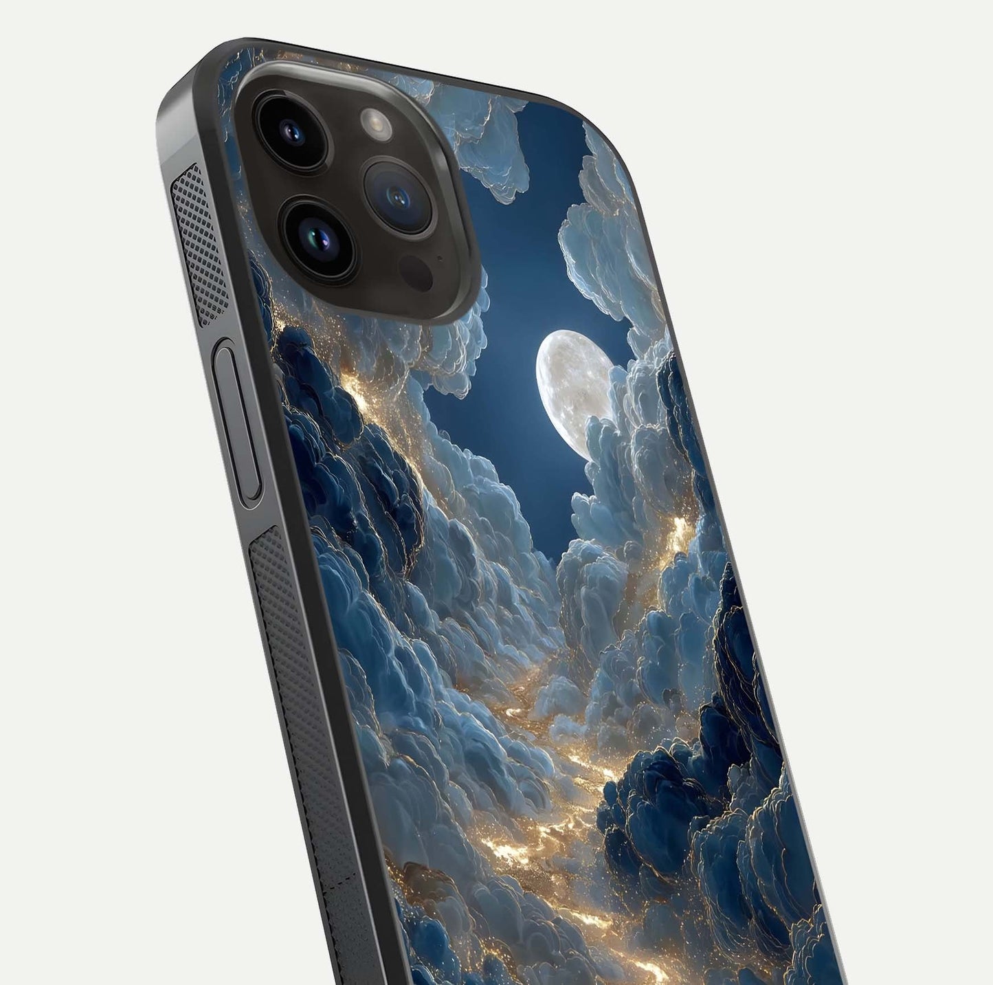 Celestial Cloud Road Glass Case for iPhone 14 Pro Max close-up view showing road gradient and cloud reflection shine