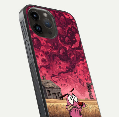 Courage Under Sky Glass Case for iPhone 14 Pro Max close-up highlighting typography and HD reflection