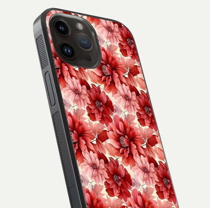 Crimson Love Petals Glass Case for iPhone 14 Pro Max close-up highlighting petal texture and light reflection