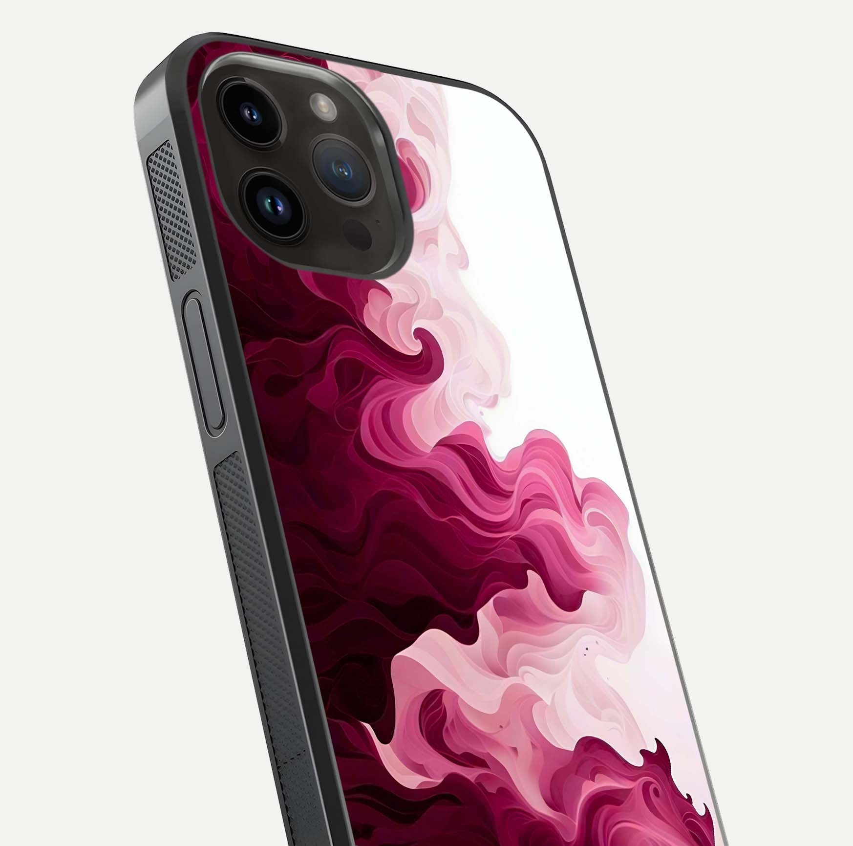 Crimson Wave Flow Glass Case for iPhone 14 Pro Max close-up highlighting flow texture and reflection tone