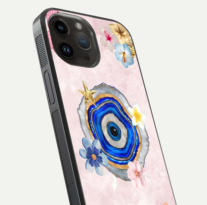 Divine Aura Bloom Glass Case for iPhone 14 Pro Max close-up highlighting flower glow and reflection tone