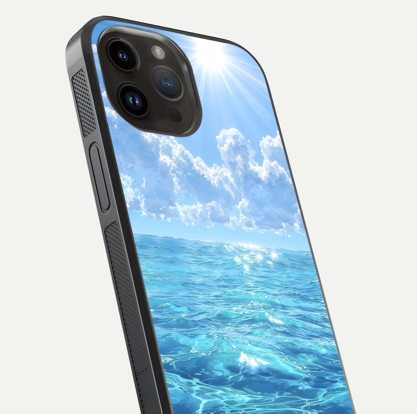 Endless Ocean Horizon Glass Case for iPhone 14 Pro Max close-up highlighting water texture and reflection shine