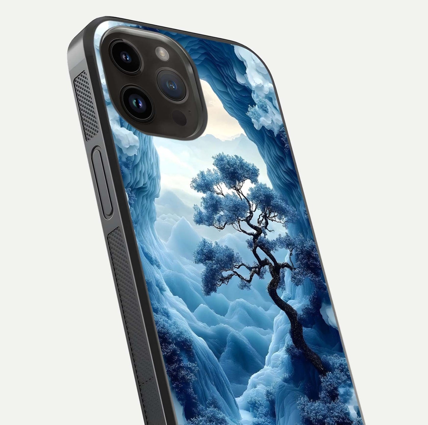 Frozen Serenity Gate Glass Case for iPhone 14 Pro Max close-up highlighting frosted texture and reflection tone