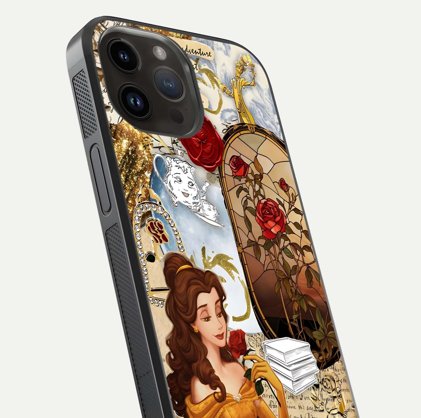Golden Dream Belle Glass Case for iPhone 14 Pro Max close-up angled shot showing gradient tones and reflection polish
