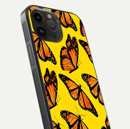 Golden Wing Flight Glass Case for iPhone 14 Pro Max close-up angled shot showing metallic wing texture and shine detail