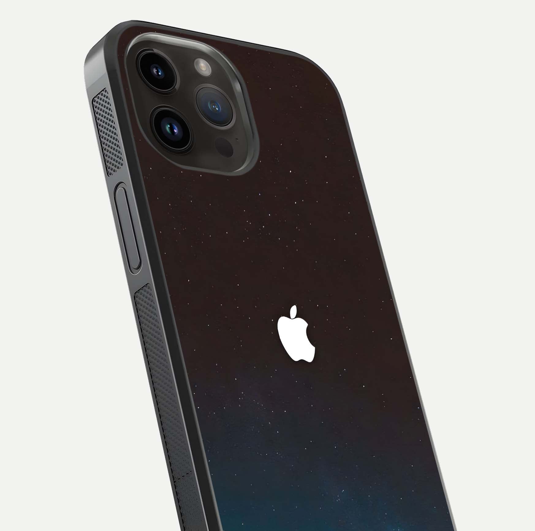 Green Emerald Apple Logo Glass Case for iPhone 14 Pro Max close-up angled shot showing color depth and reflection clarity