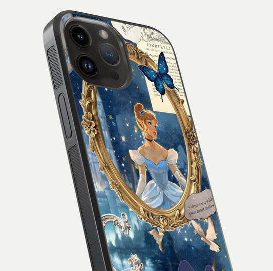 Midnight Queen Glass Case for iPhone 14 Pro Max close-up angled shot featuring crown motif and gloss reflection