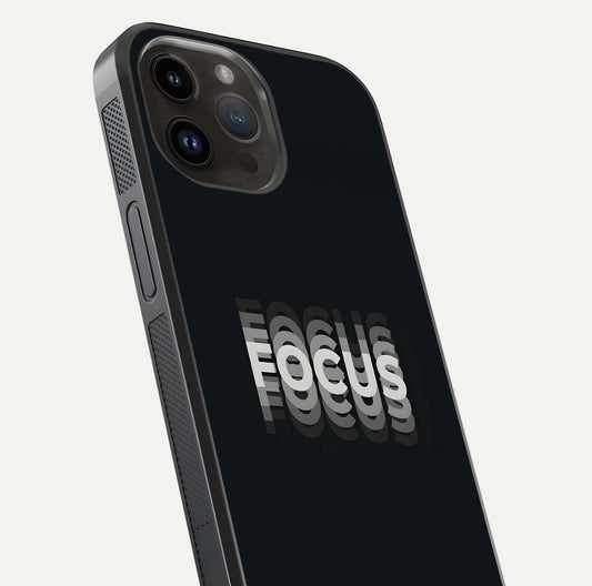 Mono Focus Vision Glass Case for iPhone 14 Pro Max close-up angled shot highlighting minimal contrast and reflection