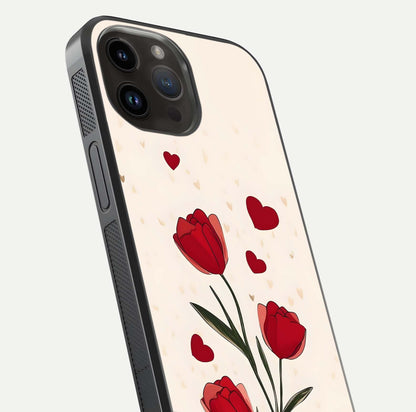 Tulip With Heart Glass Case for iPhone 14 Pro Max close-up angled shot highlighting petal details and reflection