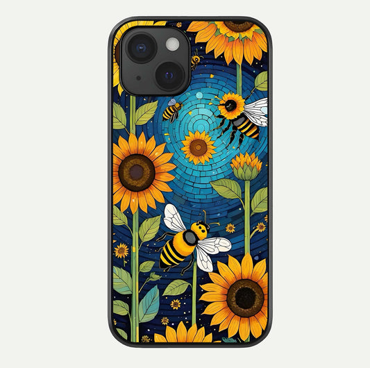 Bees & Sunflowers Glass Case For iPhone 15 by Custom World