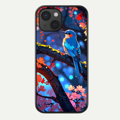 Blooming Spendor Bird Glass Case For iPhone 15 by Custom World