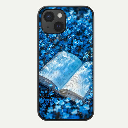 Blue Bloom Tales Glass Case For iPhone 15 by Custom World