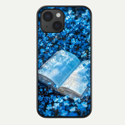 Blue Bloom Tales Glass Case For iPhone 15 by Custom World