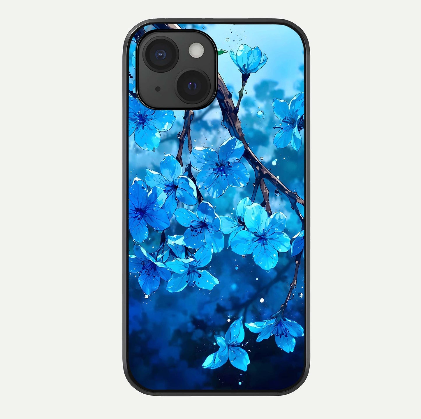 Blue Blossoms Branch Glass Case For iPhone 15 by Custom World