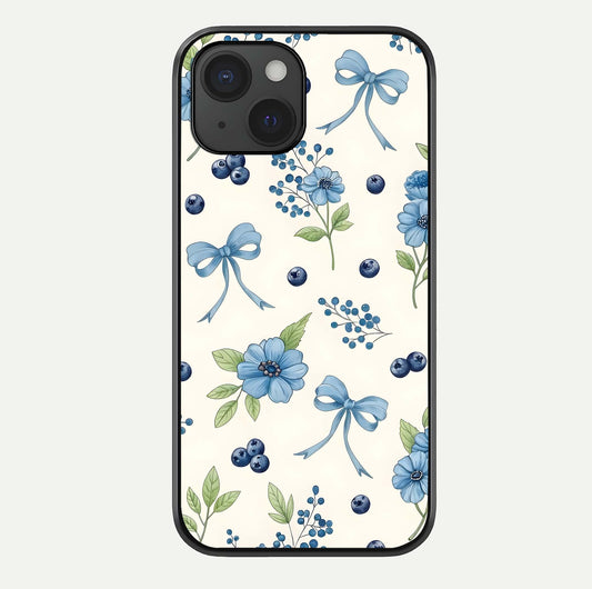Blue Flower & Bow Glass Case For iPhone 15 by Custom World