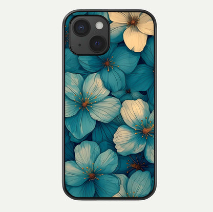 Blue Shade Floral Glass Case For iPhone 15 by Custom World