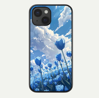 Blue Tulip Clouds Glass Case For iPhone 15 by Custom World