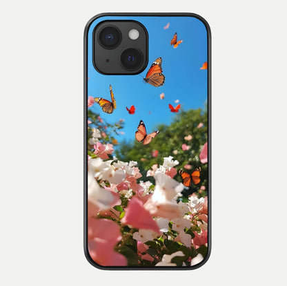 Butterflies In Bloom Sky Glass Case For iPhone 15 by Custom World