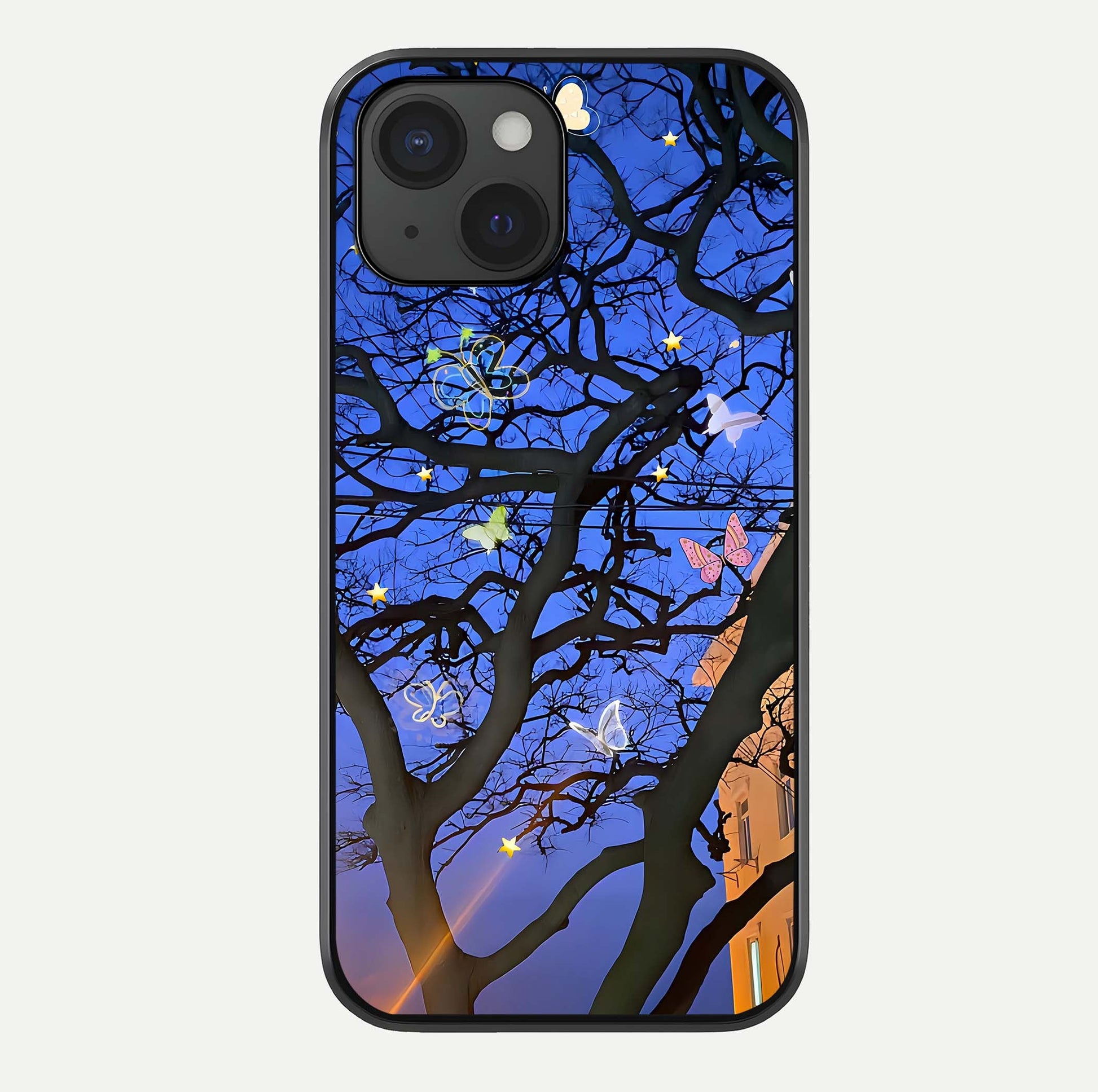 Butterfly Night Magic Glass Case For iPhone 15 by Custom World