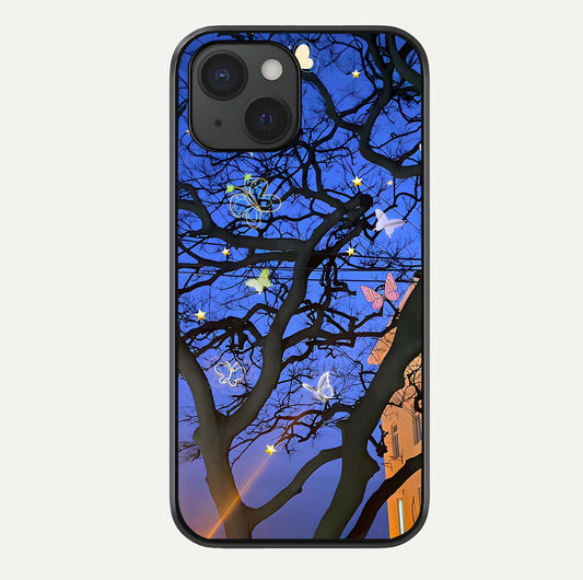 Butterfly Night Magic Glass Case For iPhone 15 by Custom World