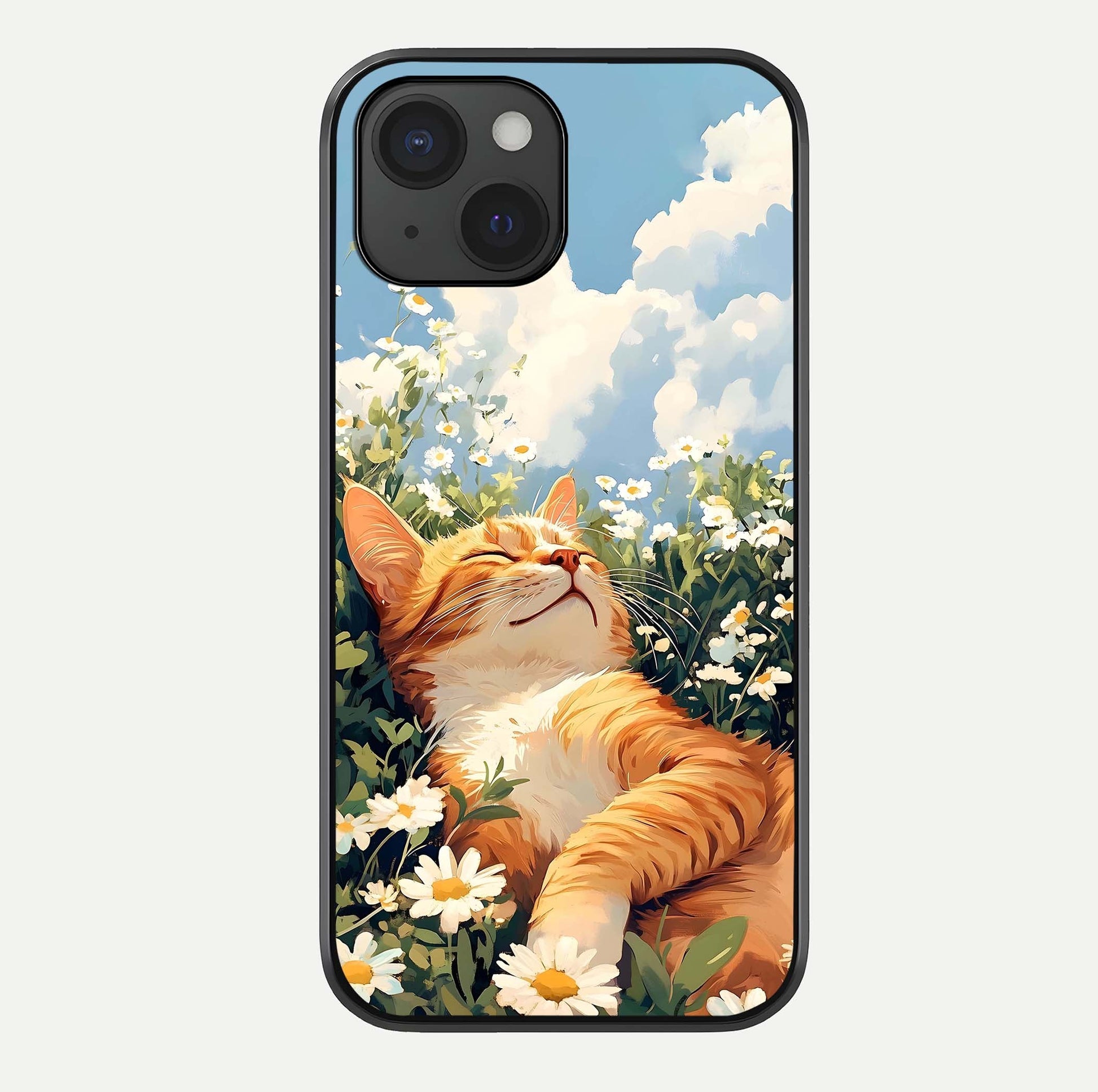 Cat & Flowers View Glass Case For iPhone 15 by Custom World