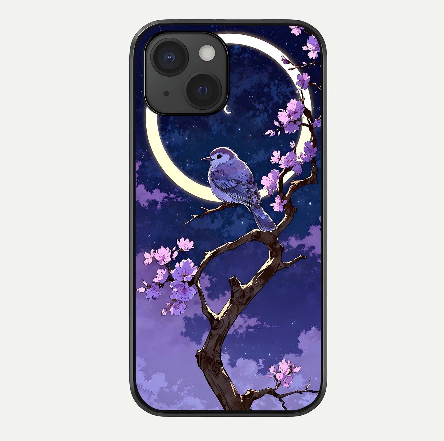 Celestial Bird Blossom Glass Case For iPhone 15 by Custom World