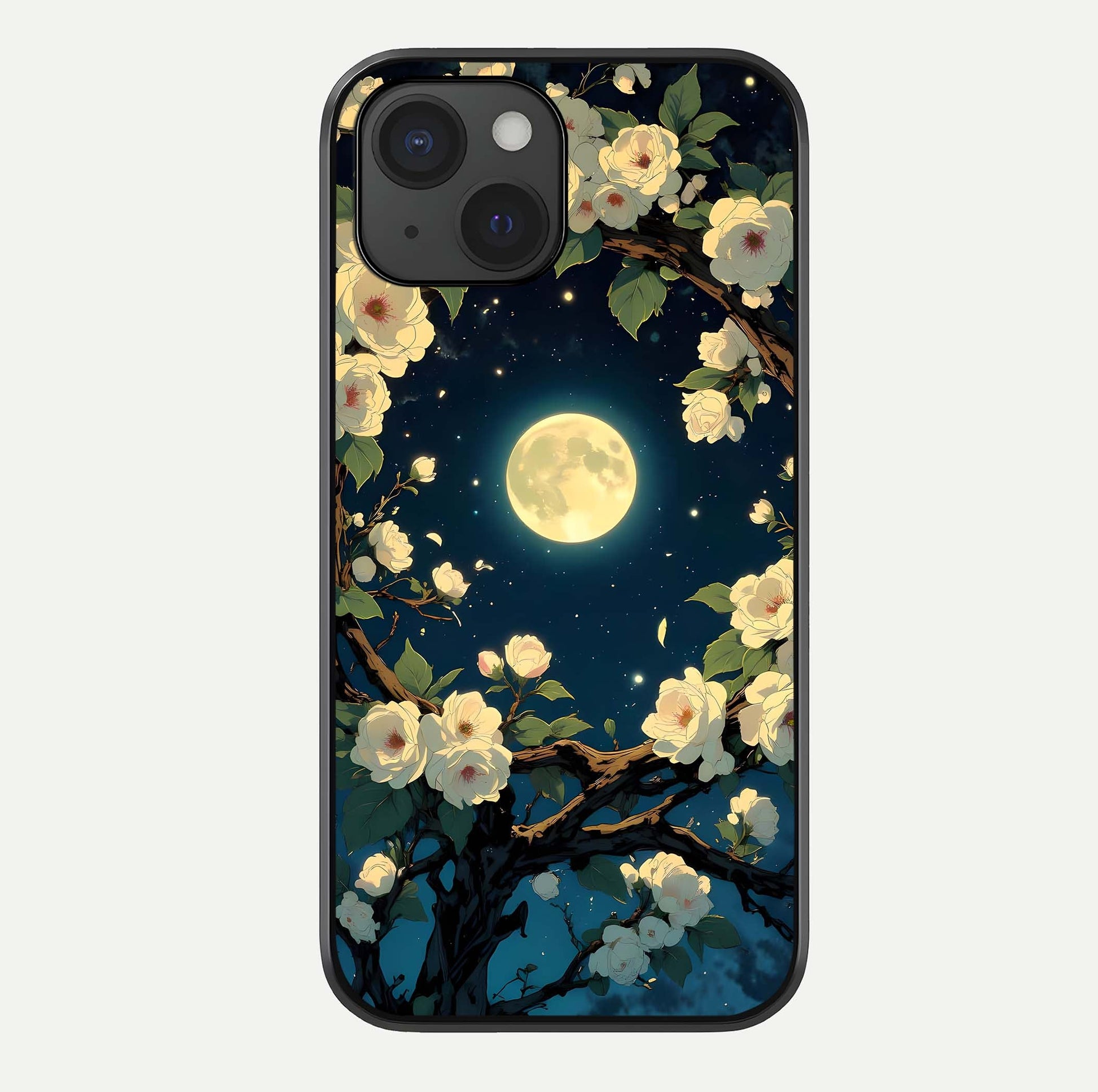 Celestial Moon & Flower Glass Case For iPhone 15 by Custom World