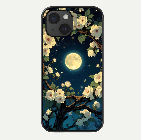 Celestial Moon & Flower Glass Case For iPhone 15 by Custom World