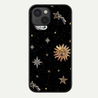 Celestial Moon With Stars Glass Case For iPhone 15 by Custom World