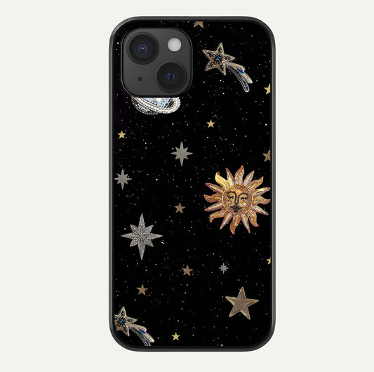 Celestial Moon With Stars Glass Case For iPhone 15 by Custom World