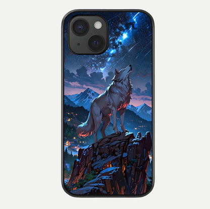 Celestial Wolf Howl Glass Case For iPhone 15 by Custom World