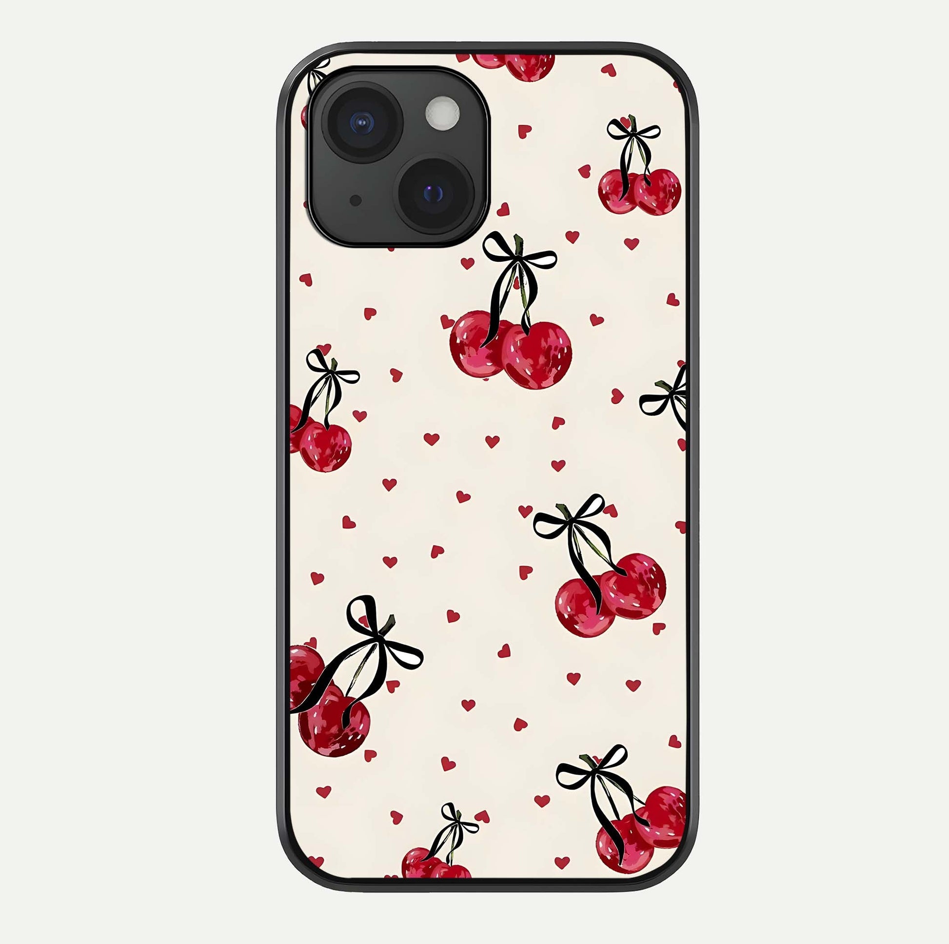 Cherry Heart Bow Glass Case For iPhone 15 by Custom World
