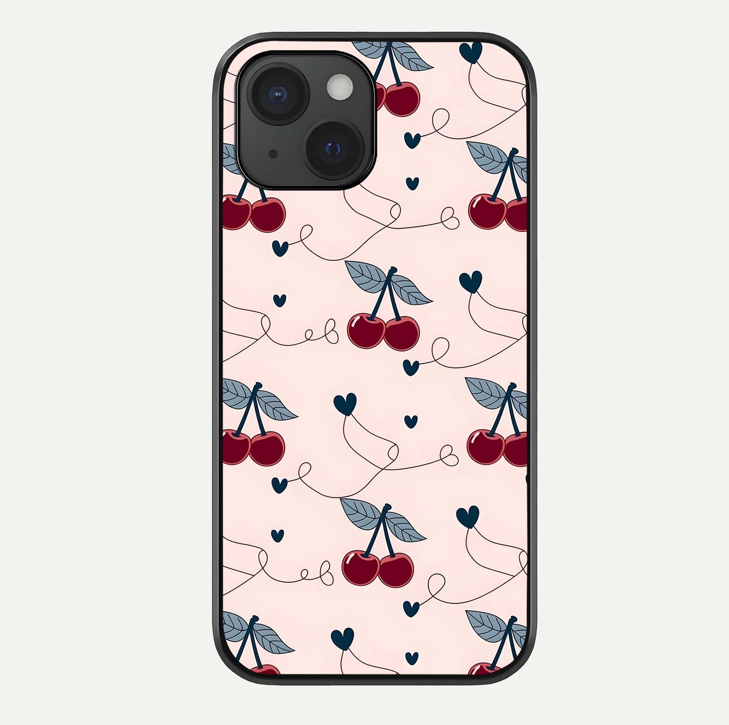 Cherry Heart Line Glass Case For iPhone 15 by Custom World