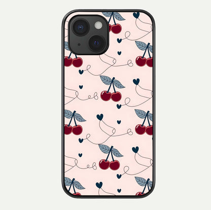Cherry Heart Line Glass Case For iPhone 15 by Custom World