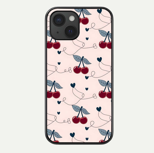Cherry Heart Line Glass Case For iPhone 15 by Custom World