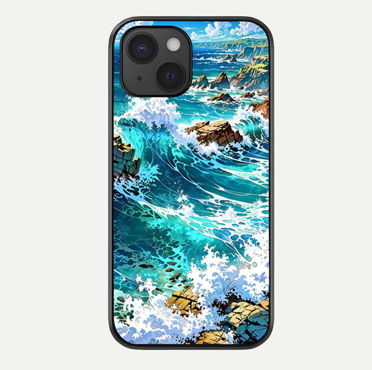 Coastal Blue Waves Glass Case For iPhone 15 by Custom World