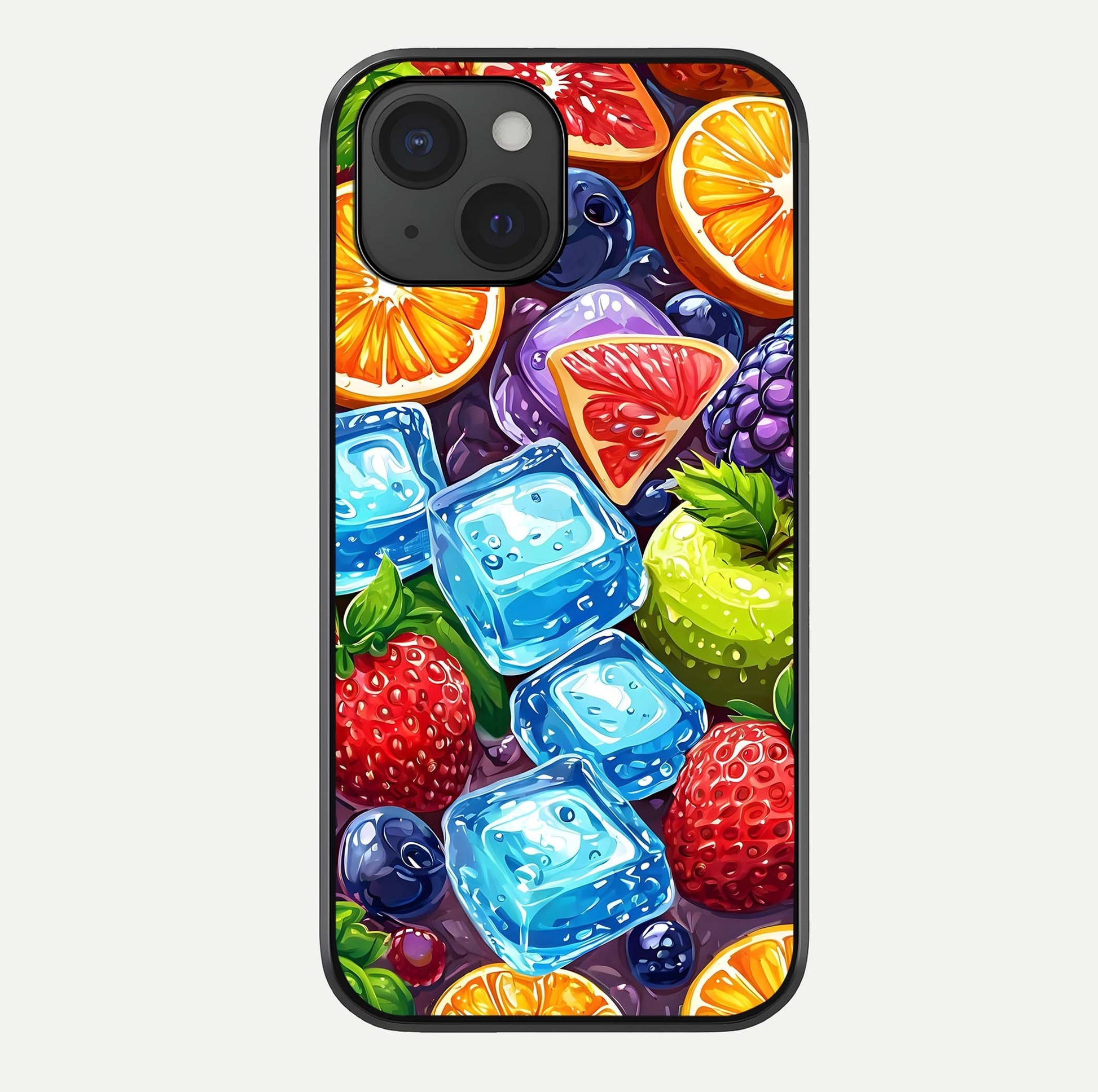 Colorful Fruits With Ice Glass Case For iPhone 15 by Custom World
