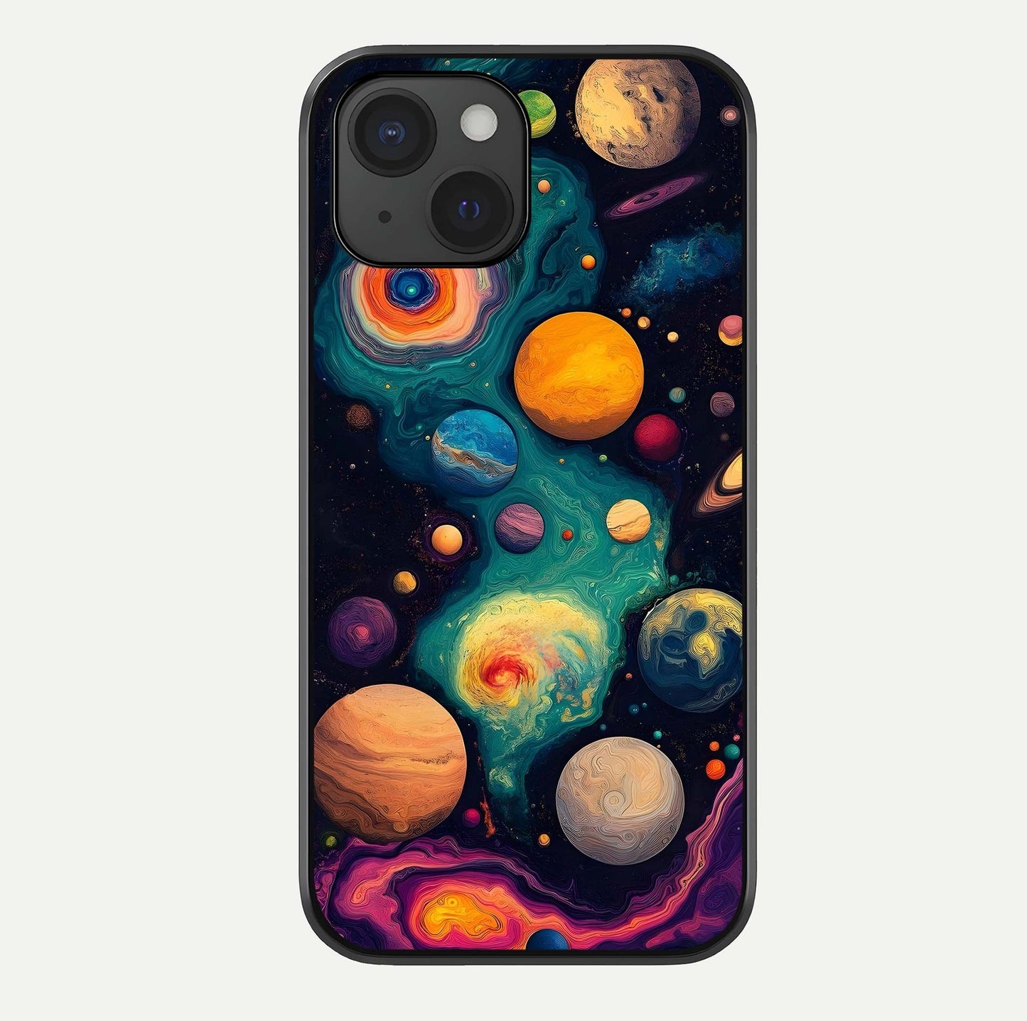 Cosmic Planet Journey Glass Case For iPhone 15 by Custom World
