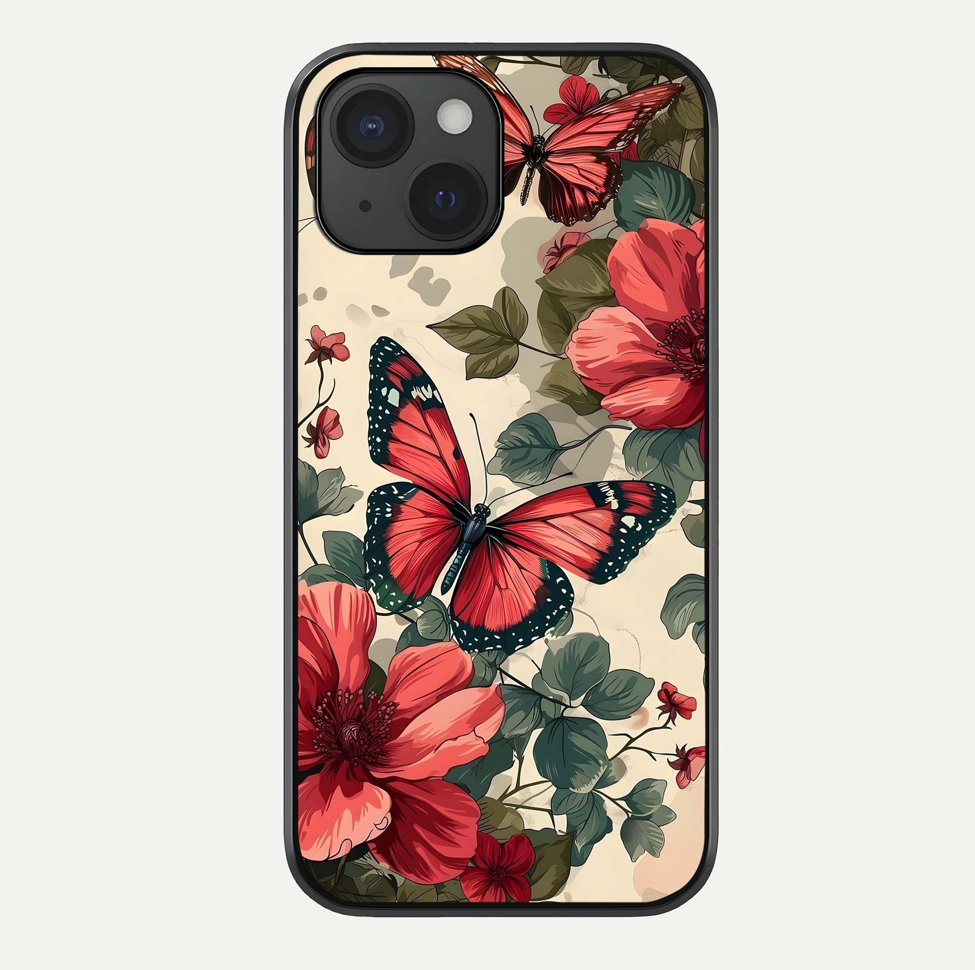 Crimson Butterfly Garden Glass Case For iPhone 15 by Custom World