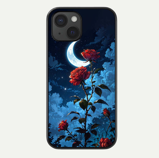 Crimson Rose Moon Glass Case For iPhone 15 by Custom World