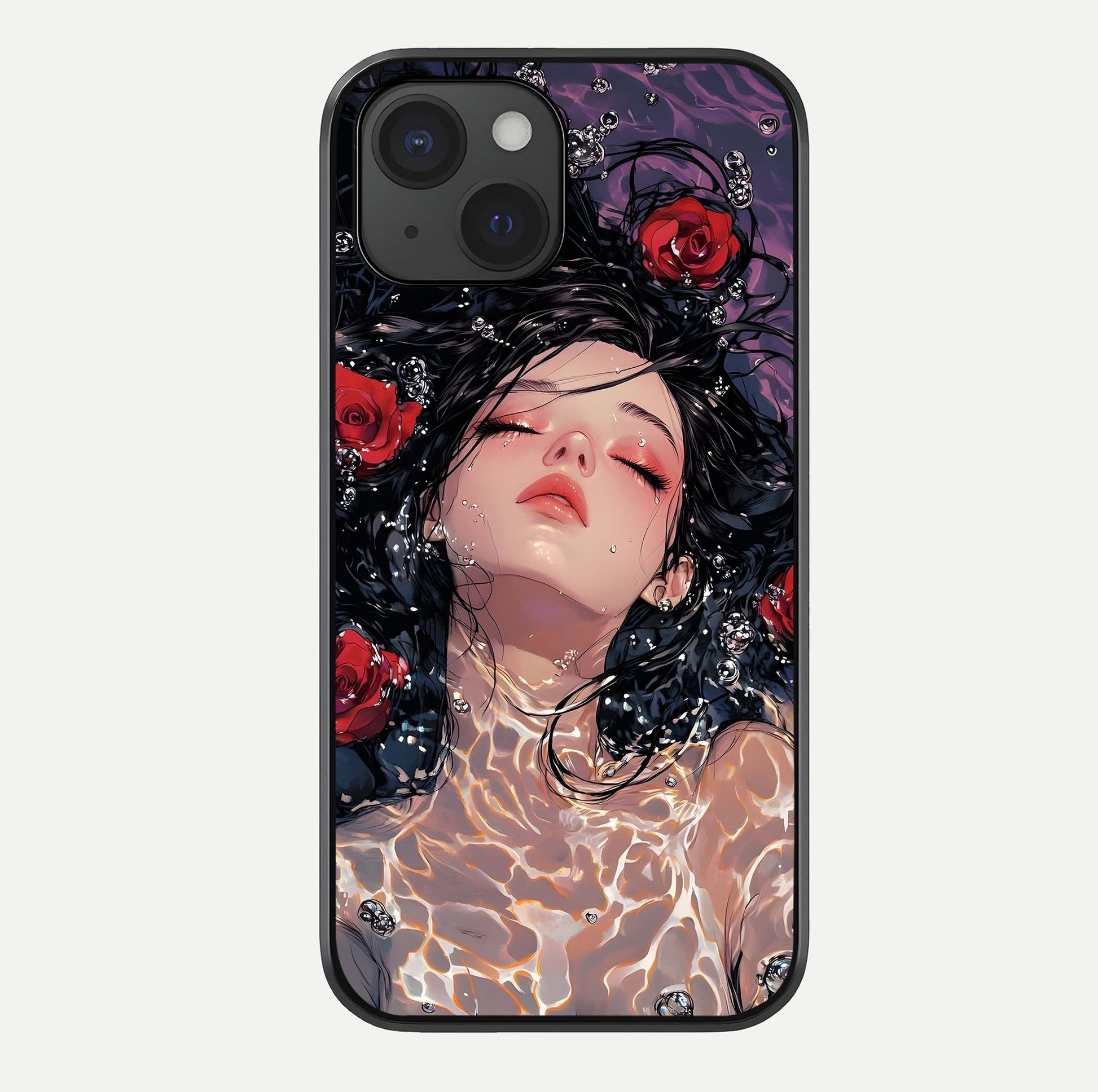 Crimson Rose Serenity Glass Case For iPhone 15 by Custom World