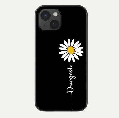 Custom Name White Flower Glass Case For iPhone 15 by Custom World