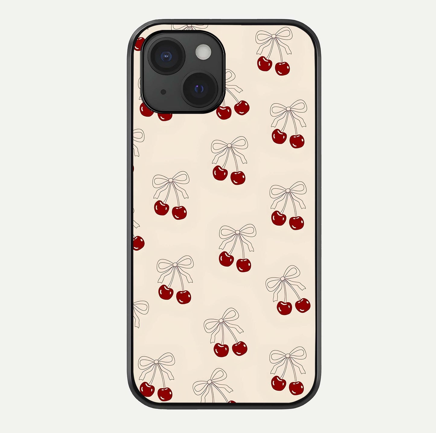 Cute Cherry Pattern Glass Case For iPhone 15 by Custom World